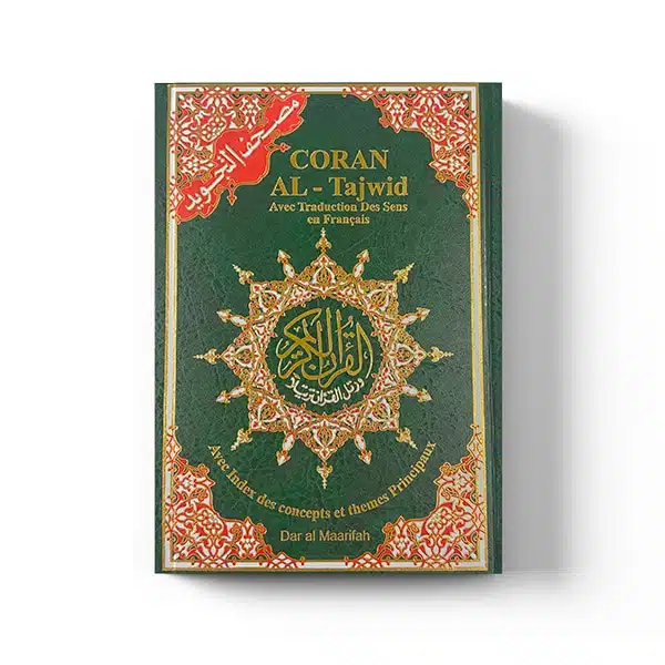 CORAN ARABE FRANCAIS AVEC REGLES DE TAJWID LECTURE HAFS COULEUR VERT – FORMAT 25*17cm