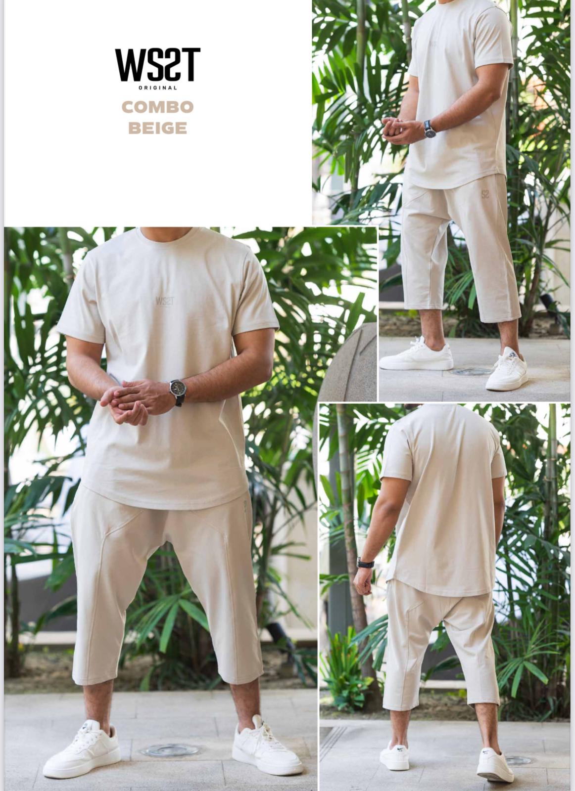 ENSEMBLE COMBO WASSAT – T-SHIRT & PANTACOURT SAROUEL BEIGE – TAILLE M – Image 2